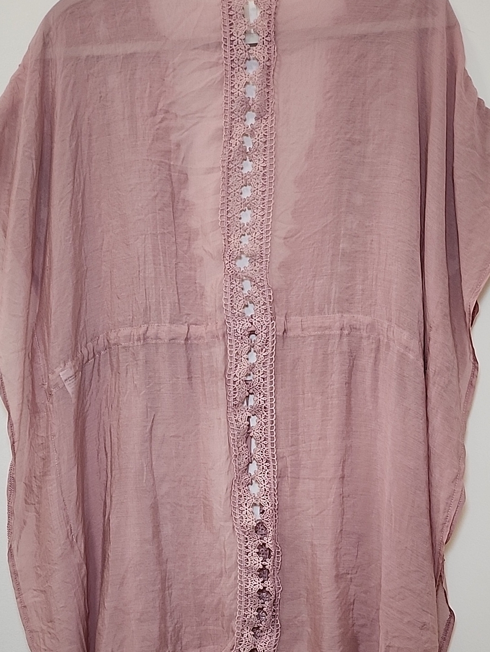 ELAN Women's Vivi crochet Cover Up tie front boho slouchy pink Mauve Lace Sz S - Picture 11 of 16